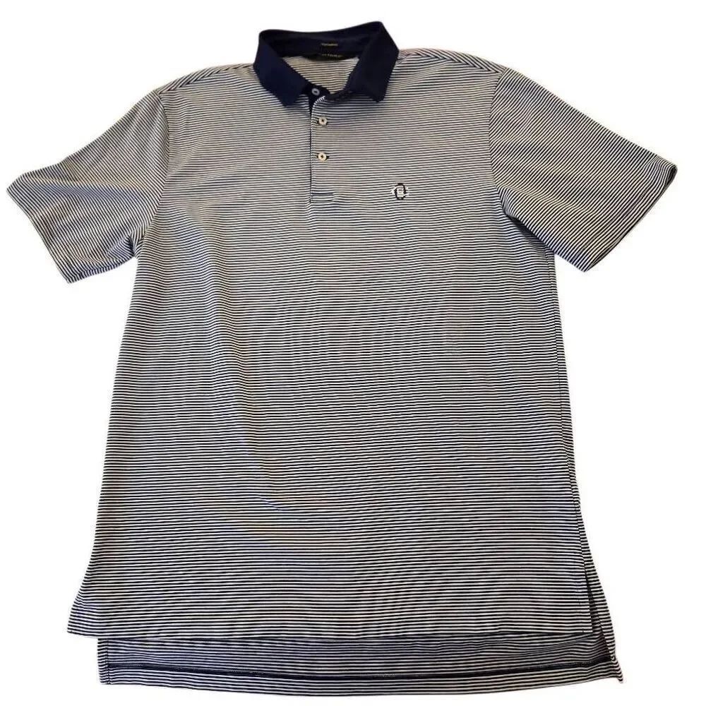 Polo Golf Ralph Lauren Mens Striped Performance Golf Shirt Navy Blue White Large
